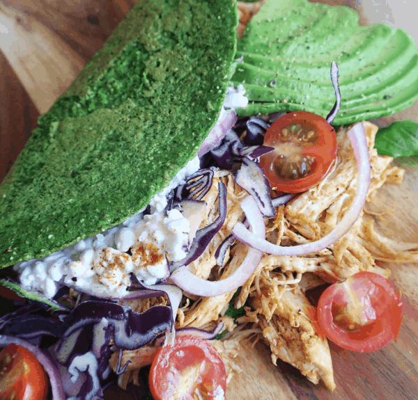 Spinatpandekager med Frijsenborg pulled chicken