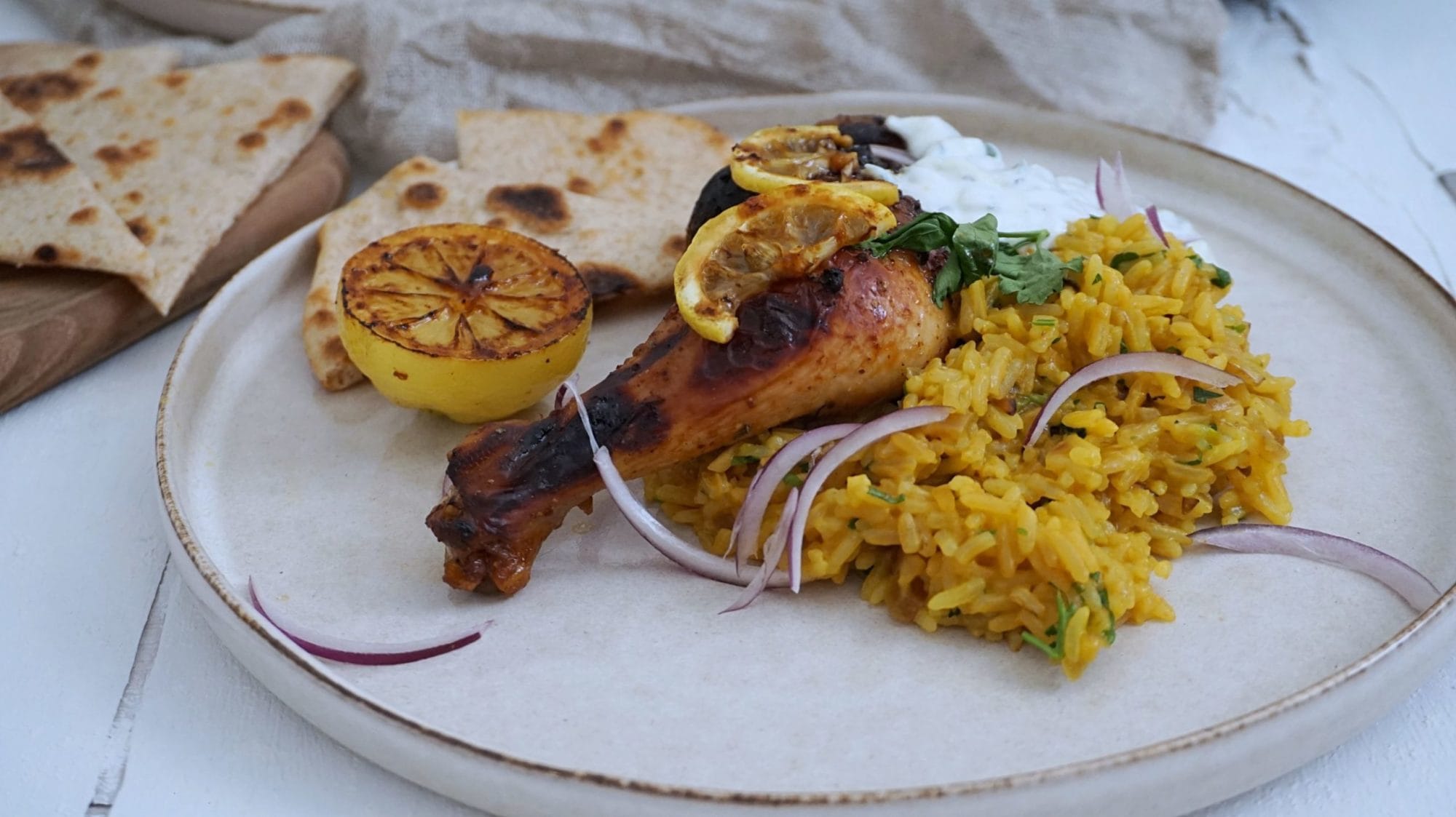 Frijsenborg kyllingelår med tzatziki og ris