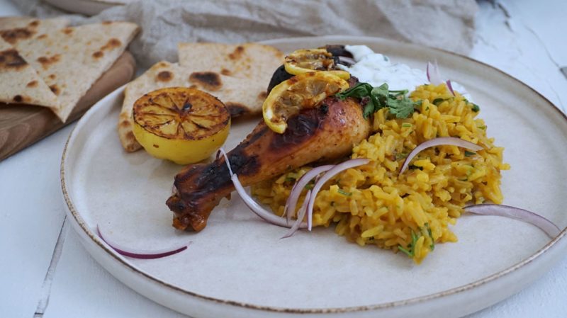 Frijsenborg kyllingelår med tzatziki og ris